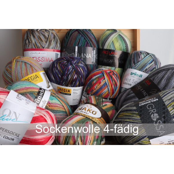 Sockenwolle 4-fach - 1.000g Originalaufmachung Bunt/Mehrfarbig gemischt