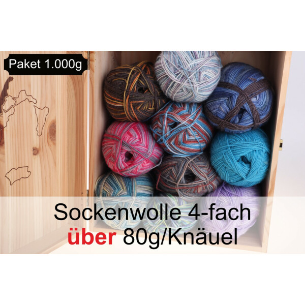 Sockenwolle 4-fach - 1.000g - über 80g/Knäuel