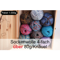 Sockenwolle 4-fach - 1.000g - über 80g/Knäuel...