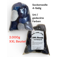 Sockenwolle 4-fädig – Uni-Farben im XXL Beutel...